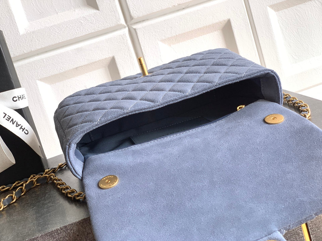 Chanel 26C Classic Flap Bag Haze Blue Suede with Matte Gold Hardware (Medium 24cm)