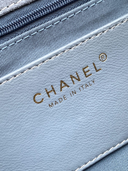 Chanel 26C Classic Flap Bag Haze Blue Suede with Matte Gold Hardware (Medium 24cm)