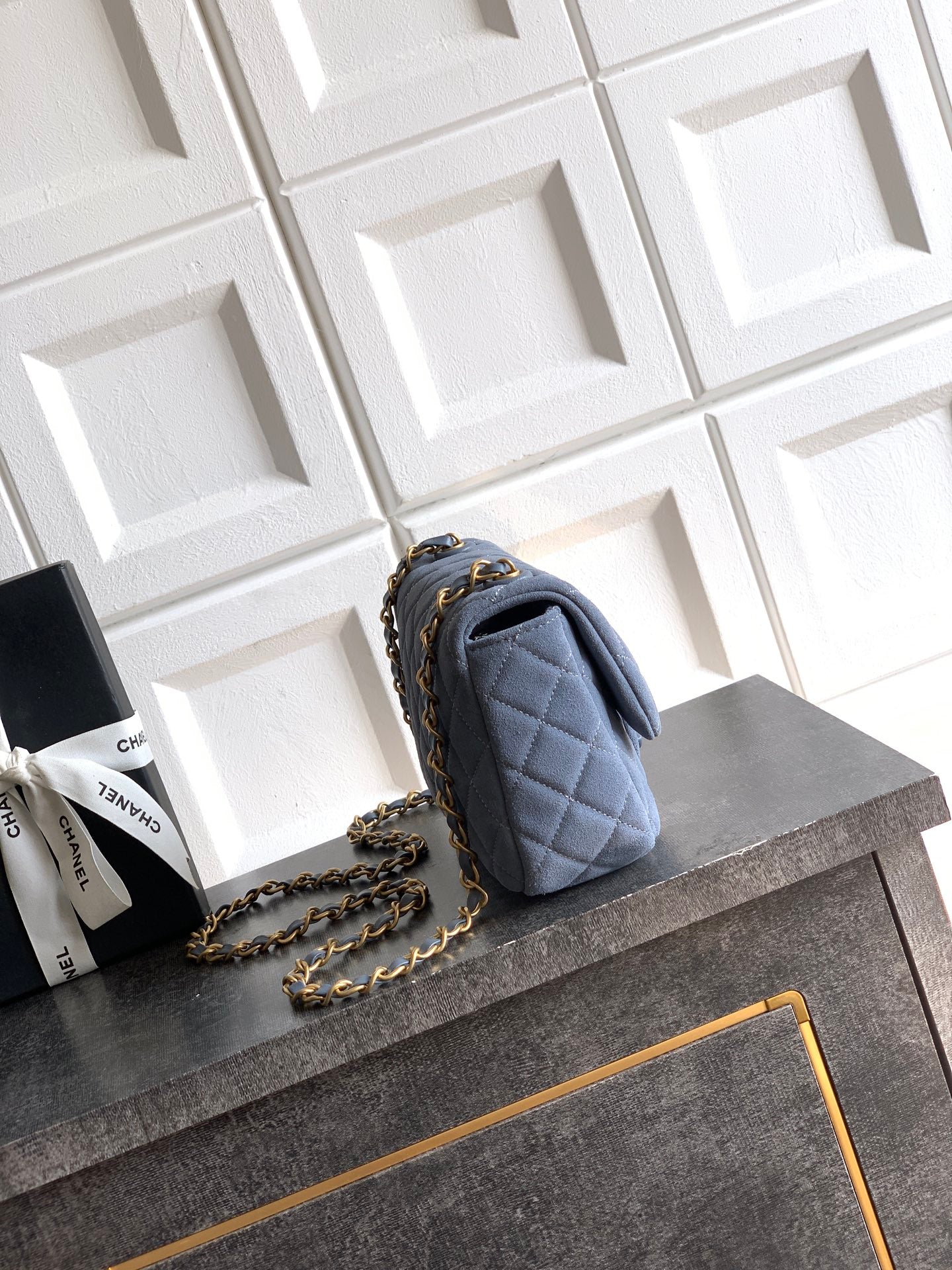 Chanel 26C Classic Flap Bag Haze Blue Suede with Matte Gold Hardware (Small 20cm)