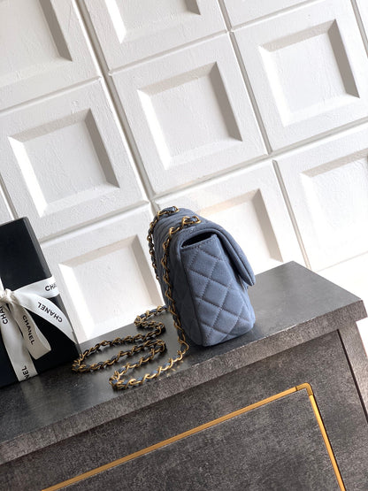 Chanel 26C Classic Flap Bag Haze Blue Suede with Matte Gold Hardware (Small 20cm)