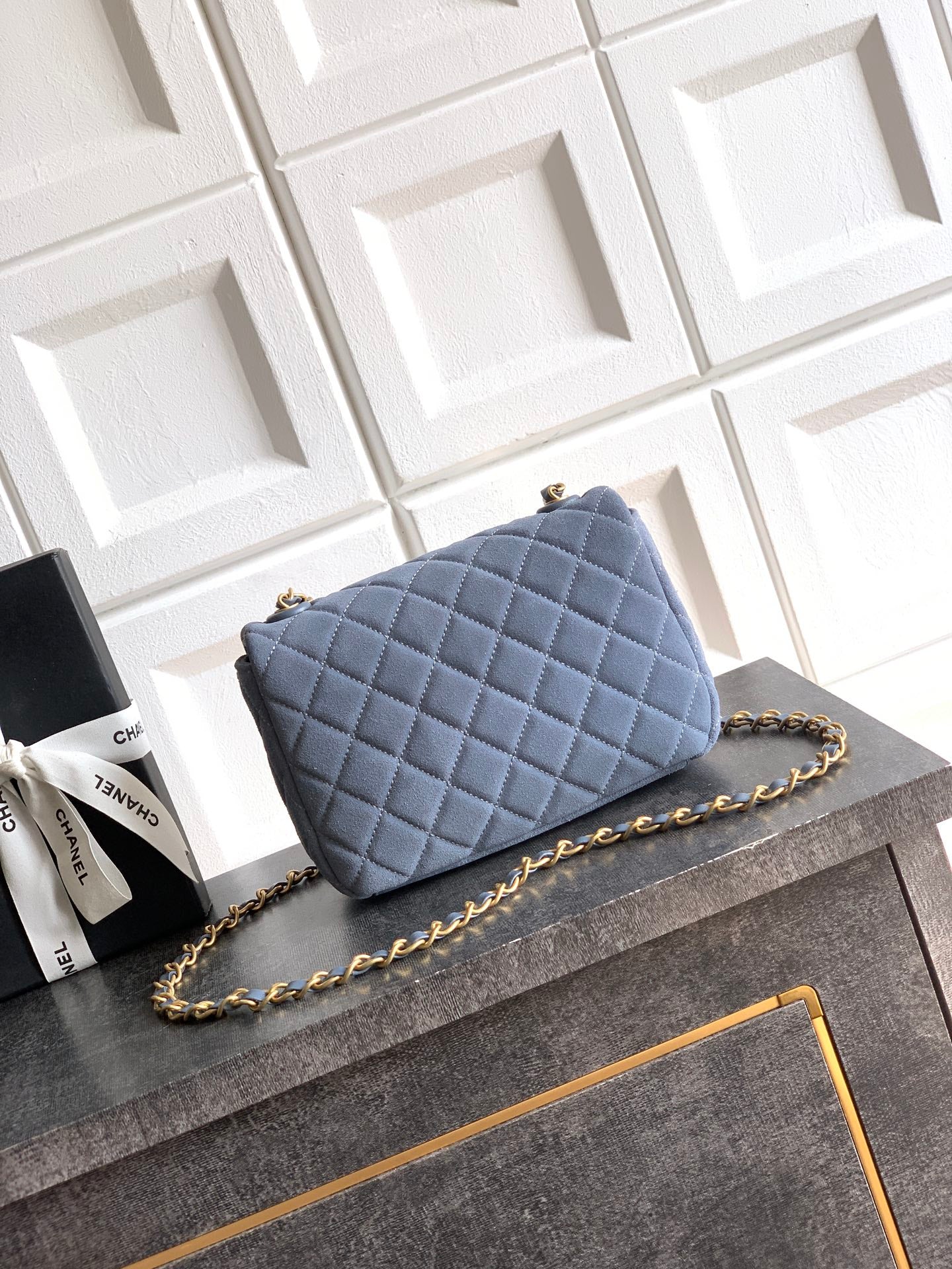 Chanel 26C Classic Flap Bag Haze Blue Suede with Matte Gold Hardware (Small 20cm)