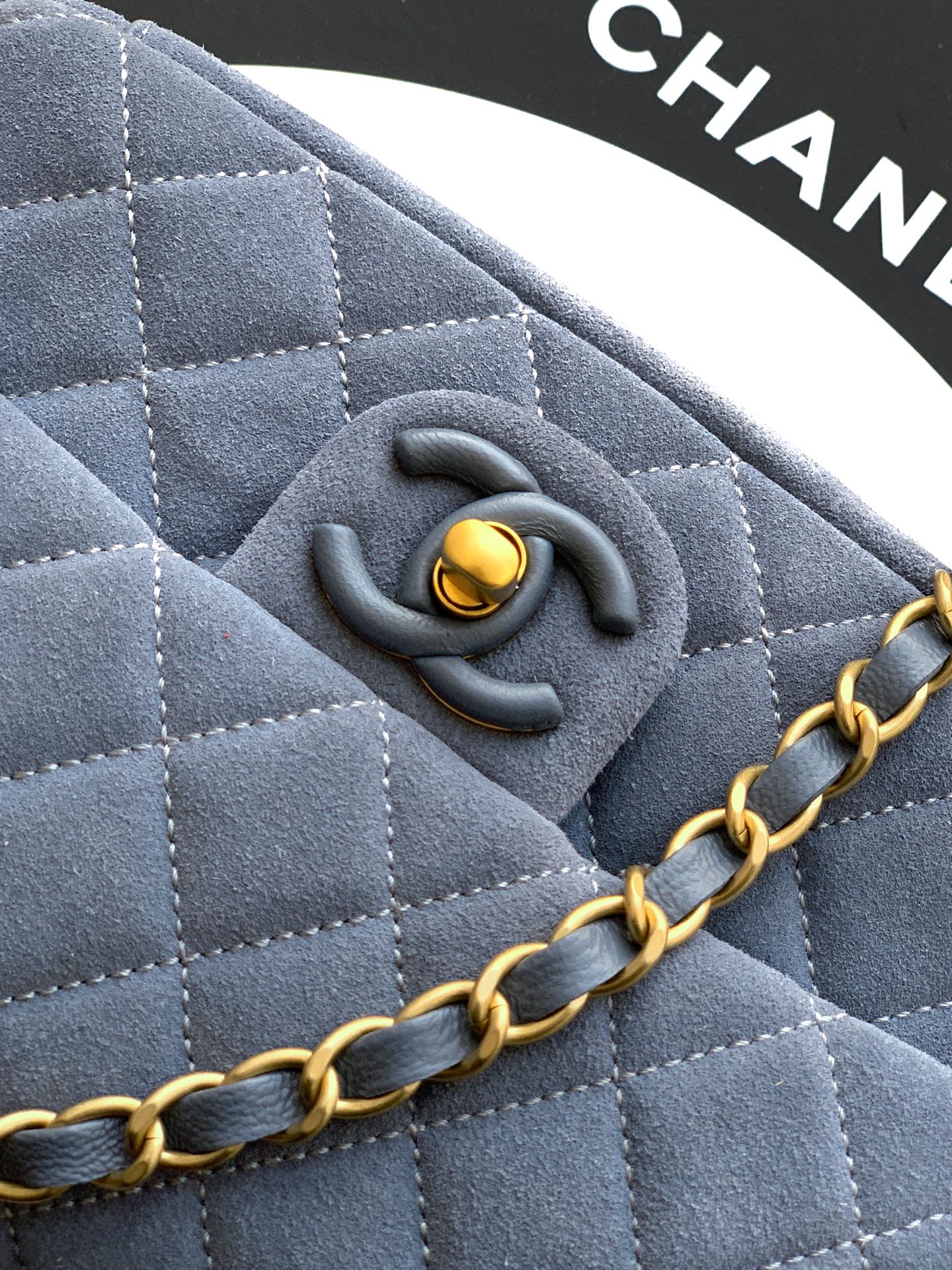 Chanel 26C Classic Flap Bag Haze Blue Suede with Matte Gold Hardware (Small 20cm)