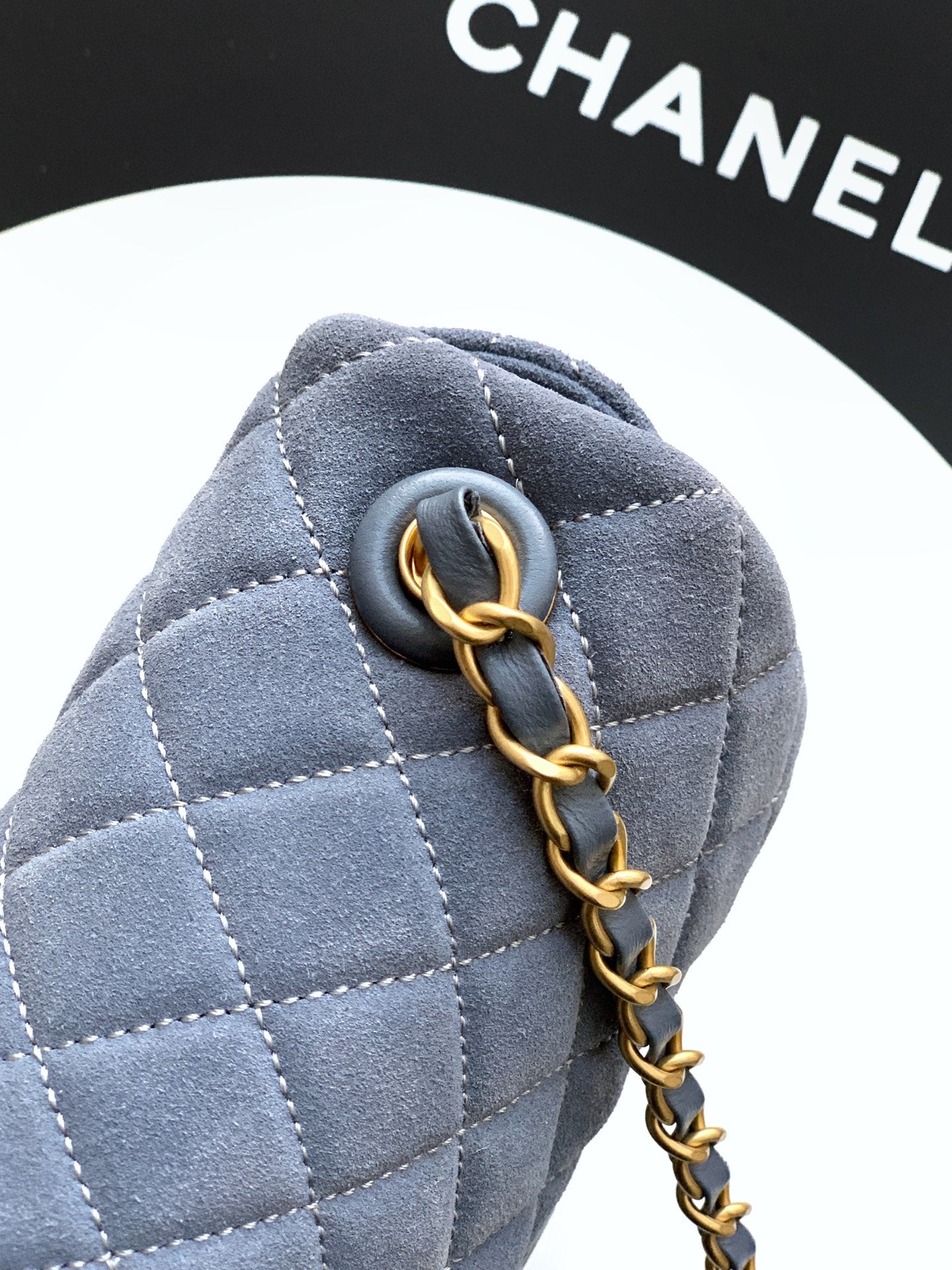 Chanel 26C Classic Flap Bag Haze Blue Suede with Matte Gold Hardware (Small 20cm)