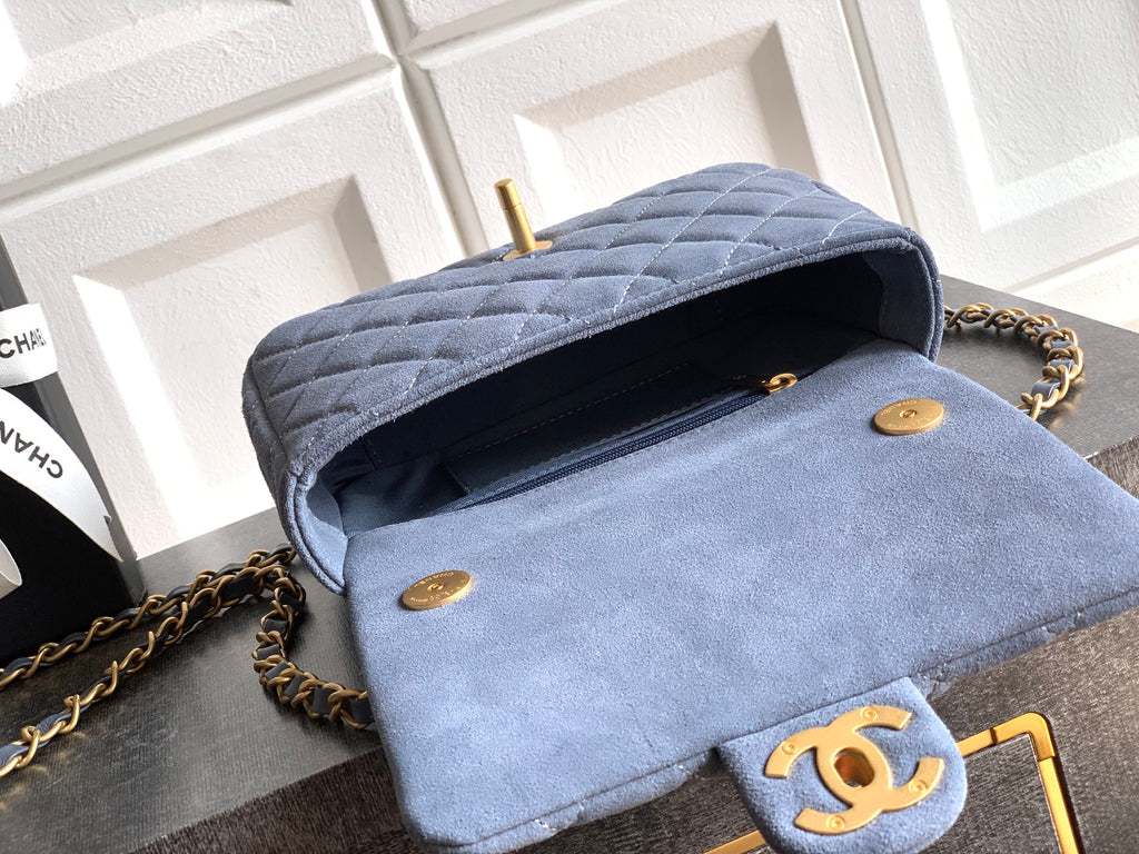 Chanel 26C Classic Flap Bag Haze Blue Suede with Matte Gold Hardware (Small 20cm)
