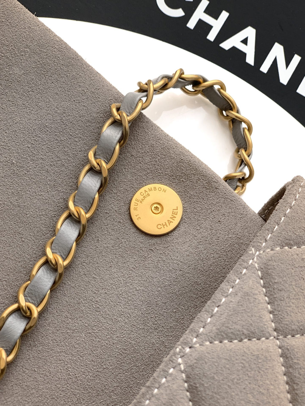 Chanel 26C Classic Flap Bag Gray Suede with Matte Gold Hardware (Large 26cm)