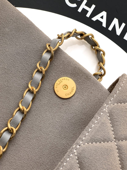 Chanel 26C Classic Flap Bag Gray Suede with Matte Gold Hardware (Large 26cm)