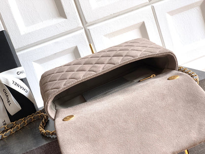 Chanel 26C Classic Flap Bag Gray Suede with Matte Gold Hardware (Large 26cm)