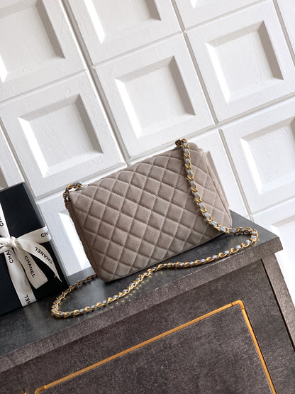 Chanel 26C Classic Flap Bag Gray Suede with Matte Gold Hardware (Medium 24cm)
