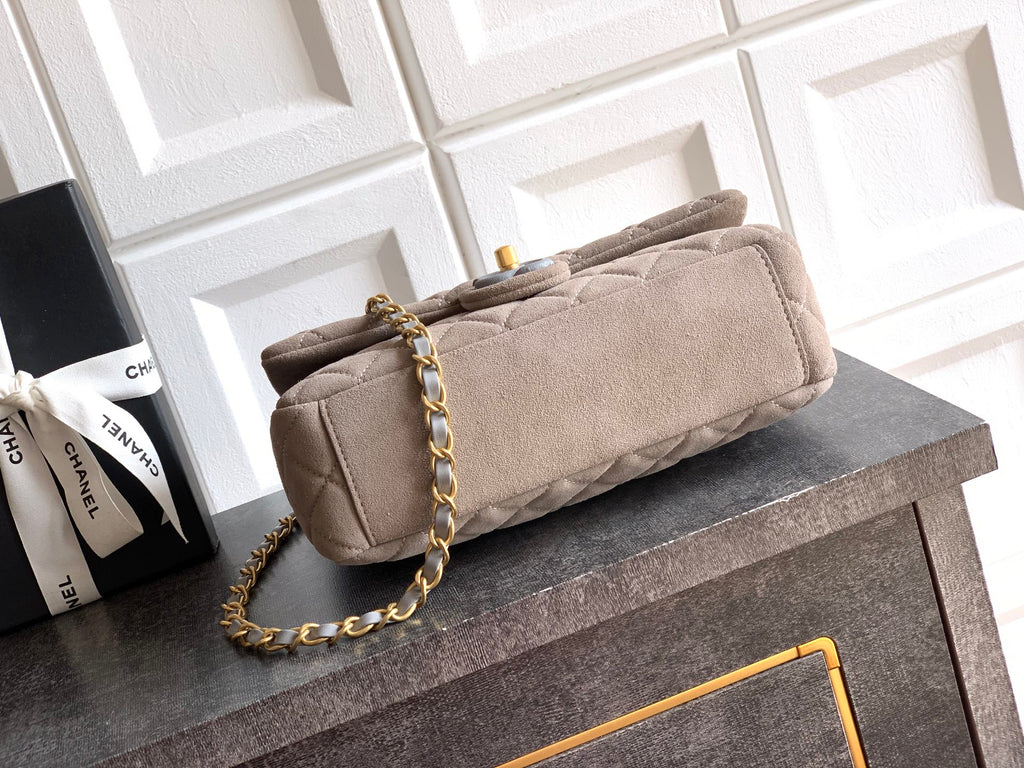 Chanel 26C Classic Flap Bag Gray Suede with Matte Gold Hardware (Medium 24cm)