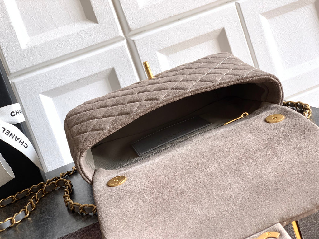 Chanel 26C Classic Flap Bag Gray Suede with Matte Gold Hardware (Medium 24cm)