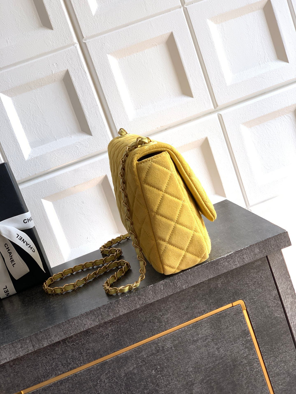 Chanel 26C Classic Flap Bag Pastel Yellow Suede with Matte Gold Hardware (Large 26cm)