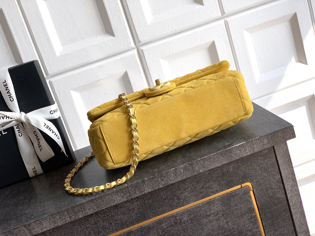 Chanel 26C Classic Flap Bag Pastel Yellow Suede with Matte Gold Hardware (Large 26cm)