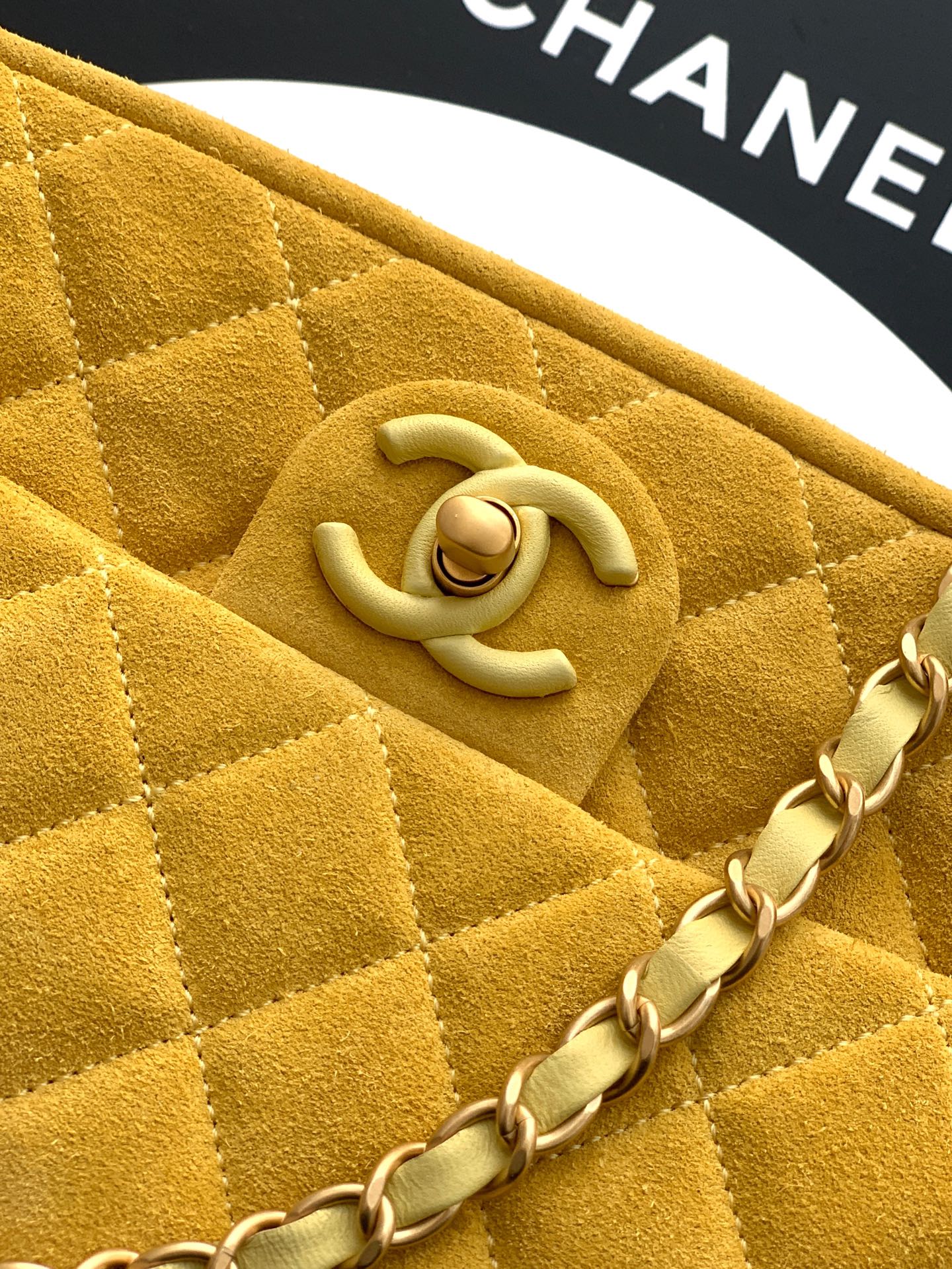 Chanel 26C Classic Flap Bag Pastel Yellow Suede with Matte Gold Hardware (Large 26cm)