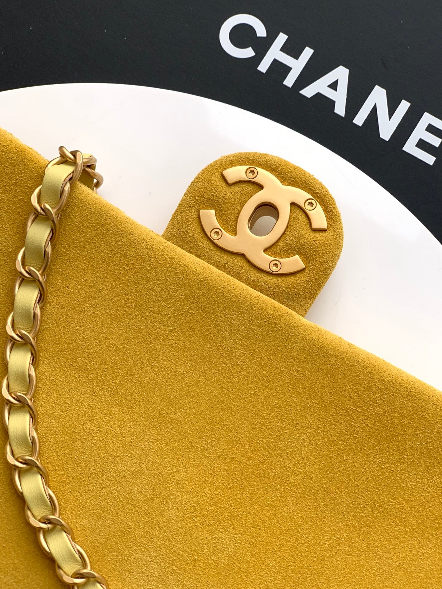 Chanel 26C Classic Flap Bag Pastel Yellow Suede with Matte Gold Hardware (Large 26cm)