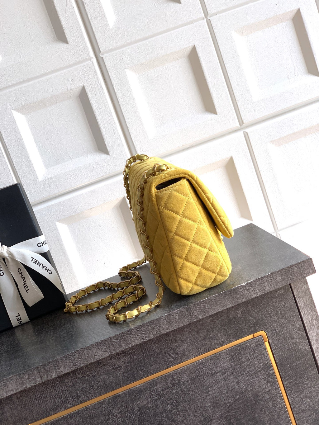 Chanel 26C Classic Flap Bag Pastel Yellow Suede with Matte Gold Hardware (Medium 24cm)