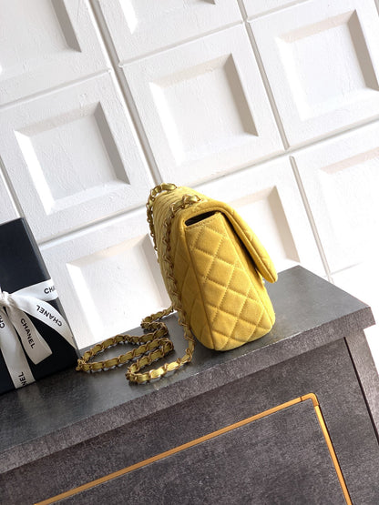 Chanel 26C Classic Flap Bag Pastel Yellow Suede with Matte Gold Hardware (Medium 24cm)