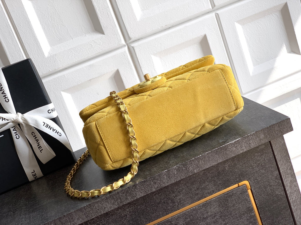 Chanel 26C Classic Flap Bag Pastel Yellow Suede with Matte Gold Hardware (Medium 24cm)