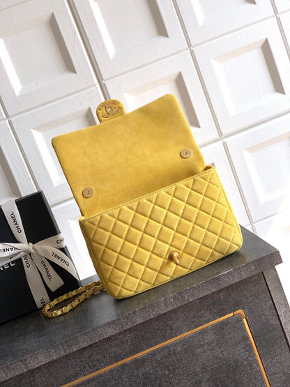 Chanel 26C Classic Flap Bag Pastel Yellow Suede with Matte Gold Hardware (Medium 24cm)