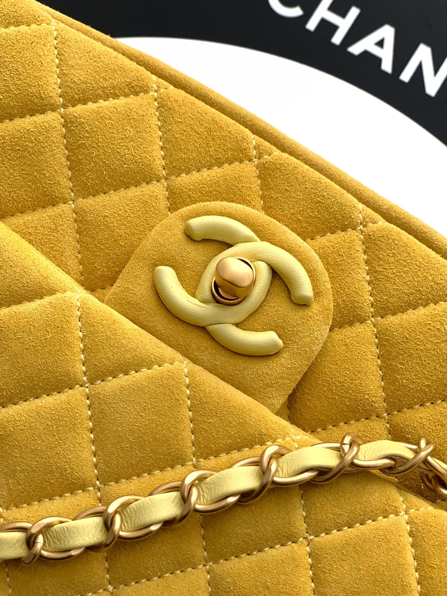 Chanel 26C Classic Flap Bag Pastel Yellow Suede with Matte Gold Hardware (Medium 24cm)