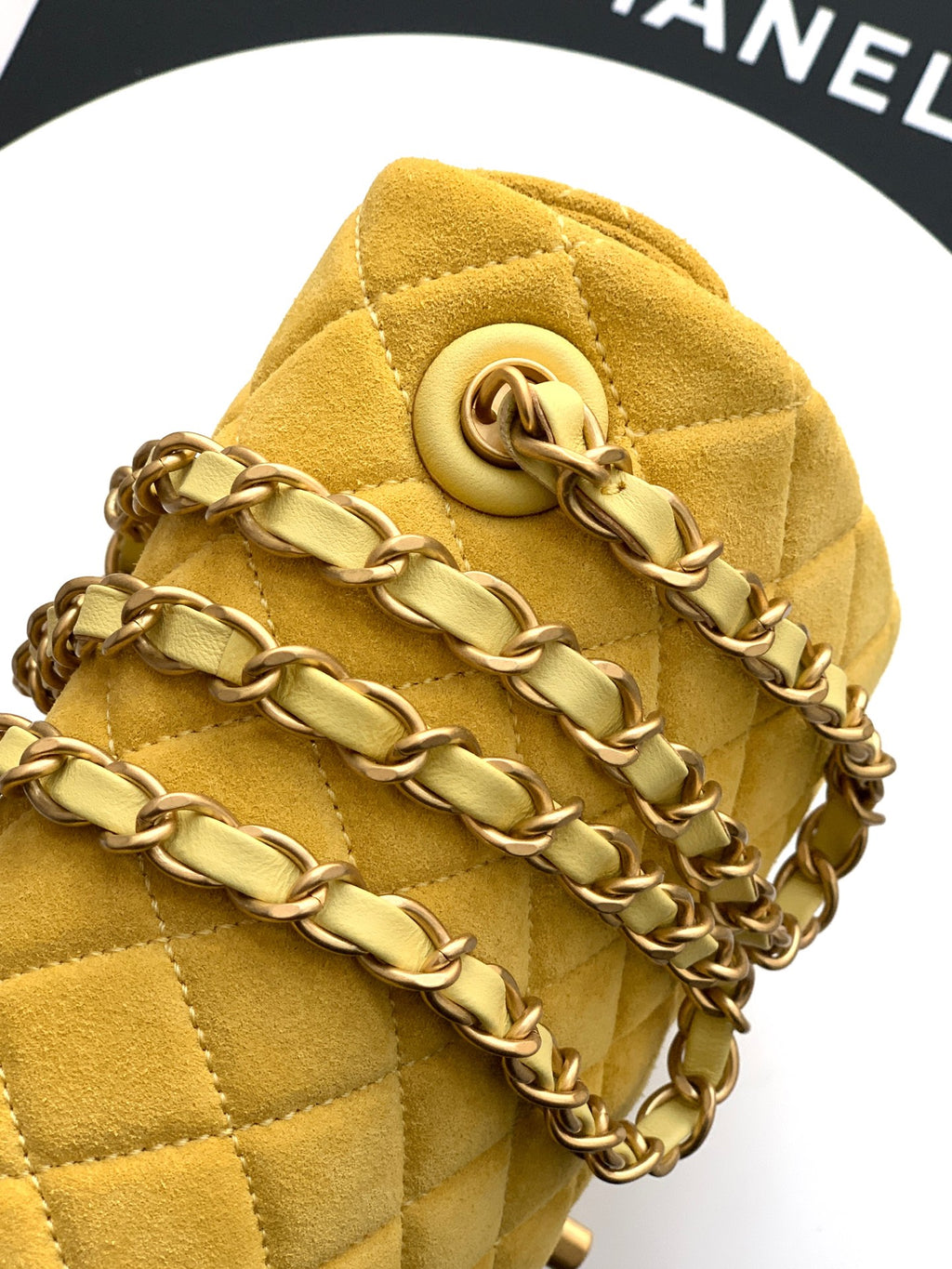 Chanel 26C Classic Flap Bag Pastel Yellow Suede with Matte Gold Hardware (Medium 24cm)