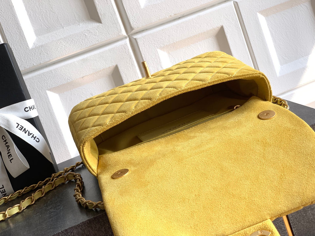 Chanel 26C Classic Flap Bag Pastel Yellow Suede with Matte Gold Hardware (Medium 24cm)
