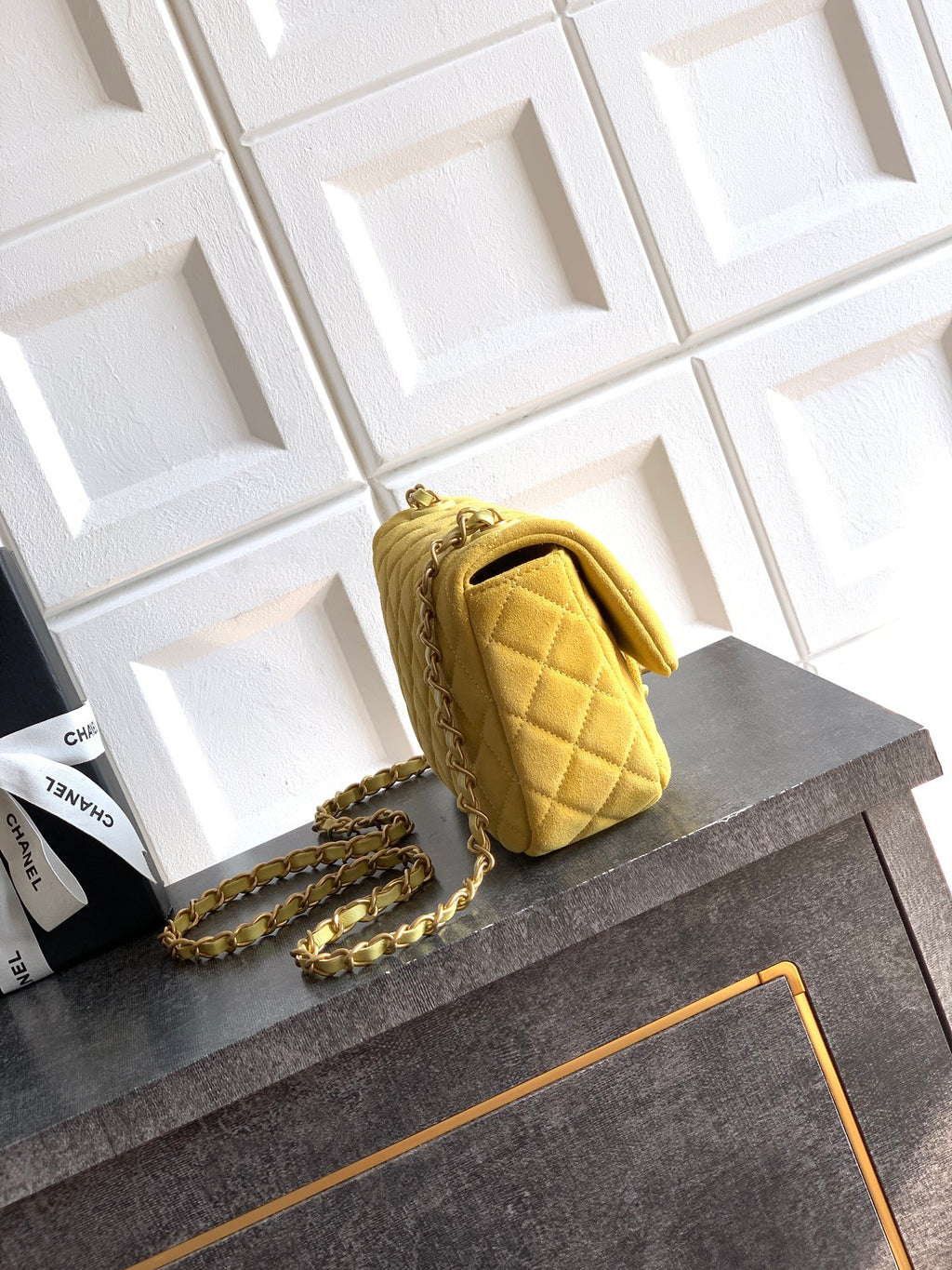 Chanel 26C Classic Flap Bag Pastel Yellow Suede with Matte Gold Hardware (Small 20cm)