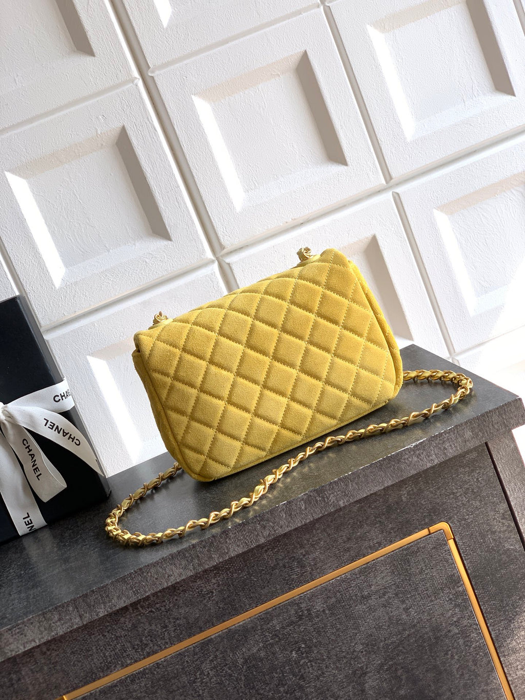 Chanel 26C Classic Flap Bag Pastel Yellow Suede with Matte Gold Hardware (Small 20cm)