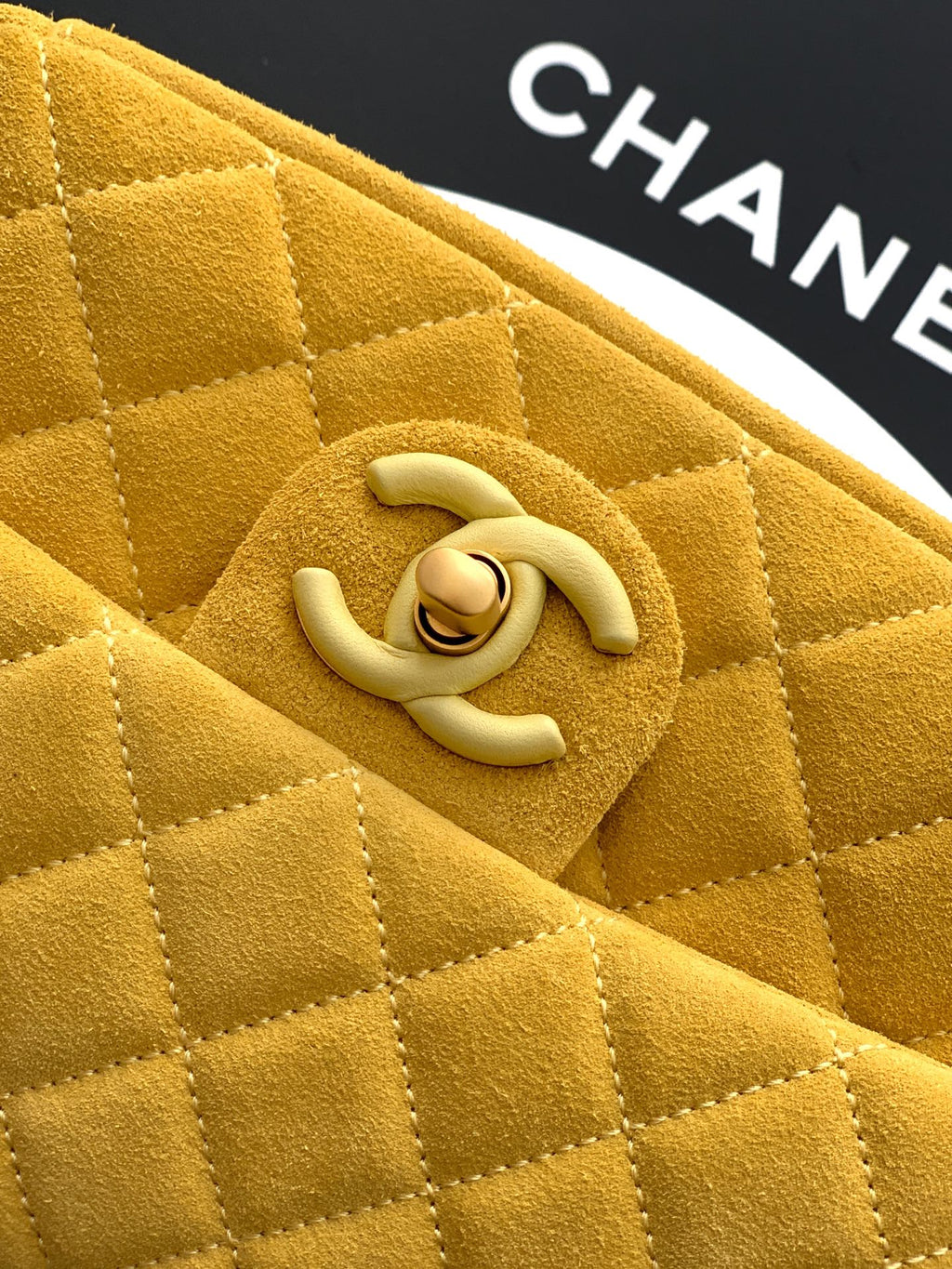 Chanel 26C Classic Flap Bag Pastel Yellow Suede with Matte Gold Hardware (Small 20cm)