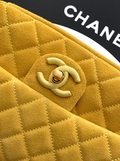 Chanel 26C Classic Flap Bag Pastel Yellow Suede with Matte Gold Hardware (Small 20cm)