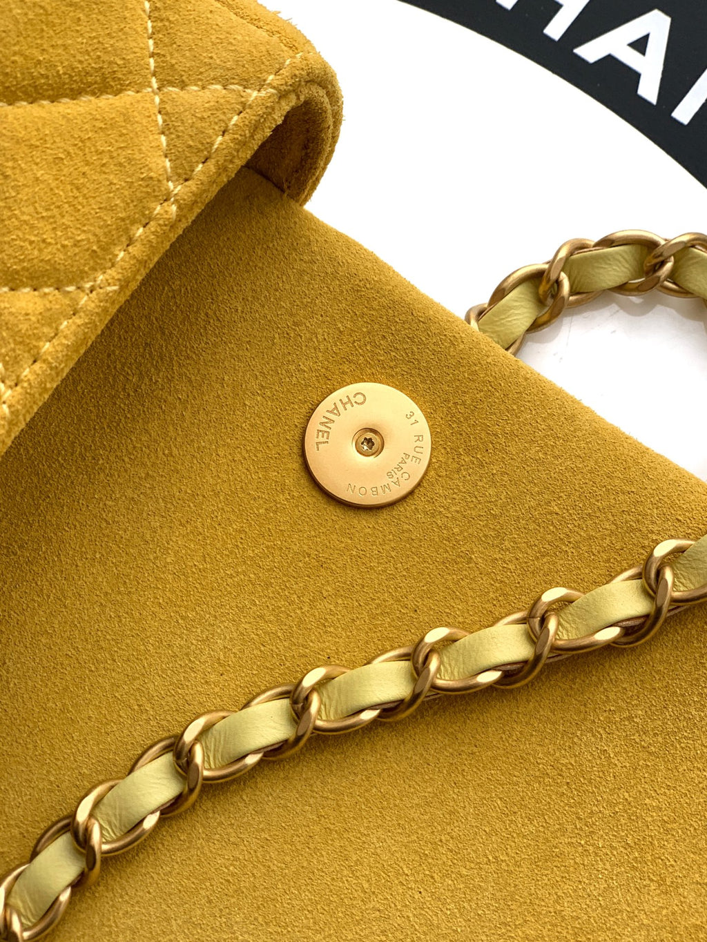 Chanel 26C Classic Flap Bag Pastel Yellow Suede with Matte Gold Hardware (Small 20cm)