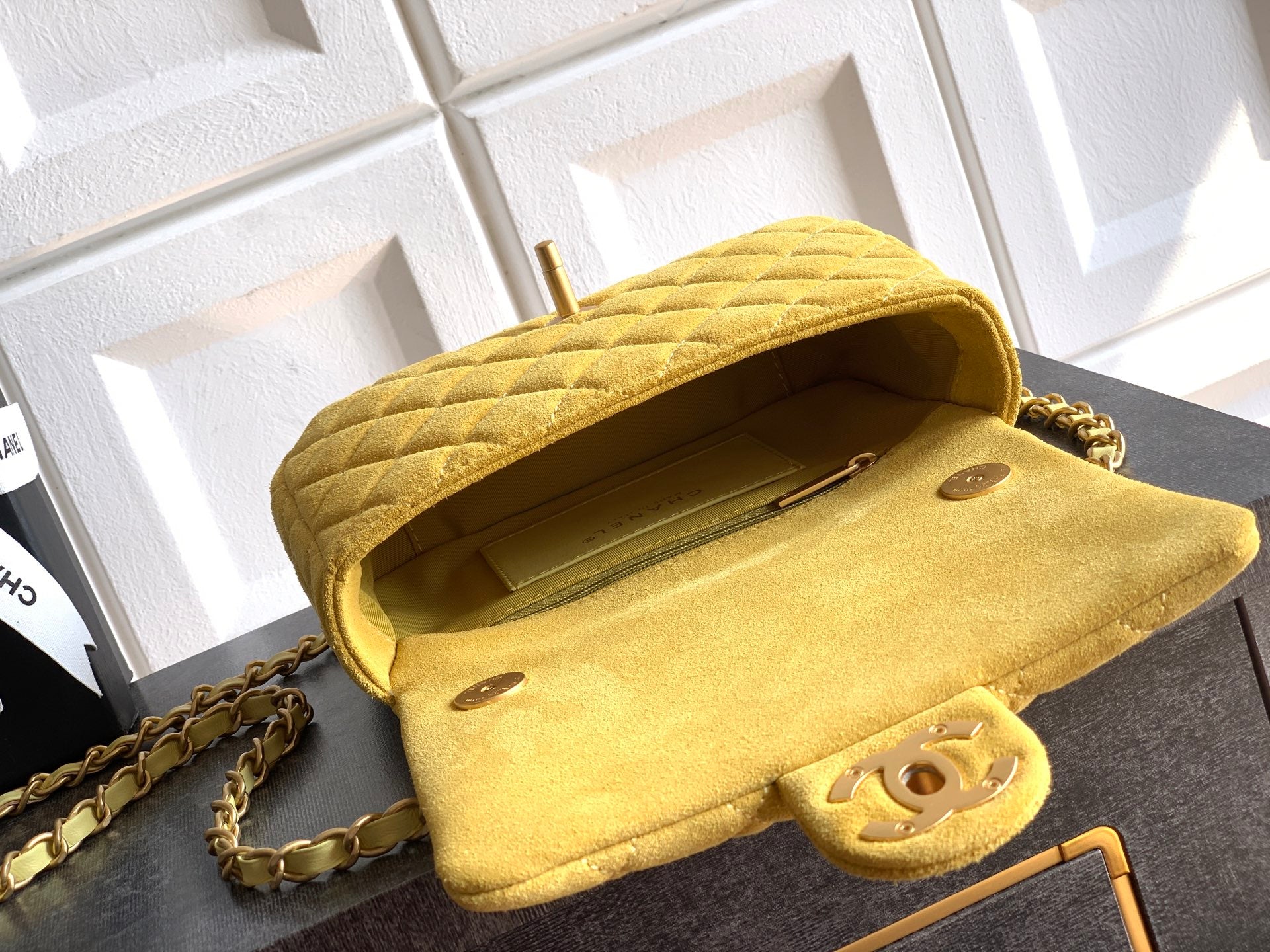Chanel 26C Classic Flap Bag Pastel Yellow Suede with Matte Gold Hardware (Small 20cm)