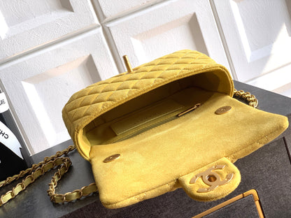 Chanel 26C Classic Flap Bag Pastel Yellow Suede with Matte Gold Hardware (Small 20cm)