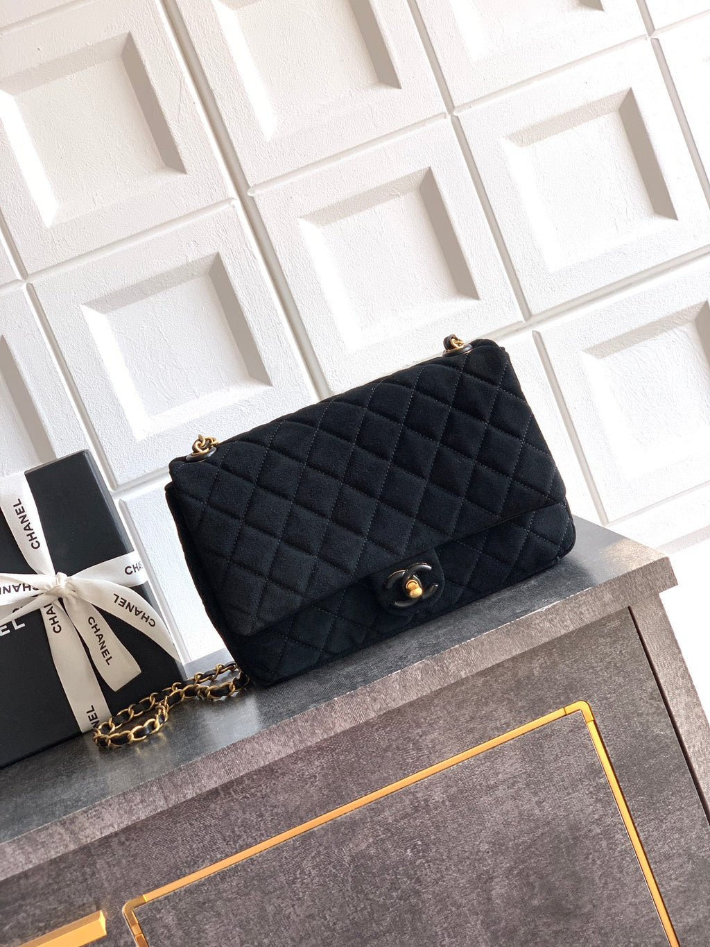 Chanel 26C Classic Flap Bag Black Suede with Matte Gold Hardware (Large 26cm)