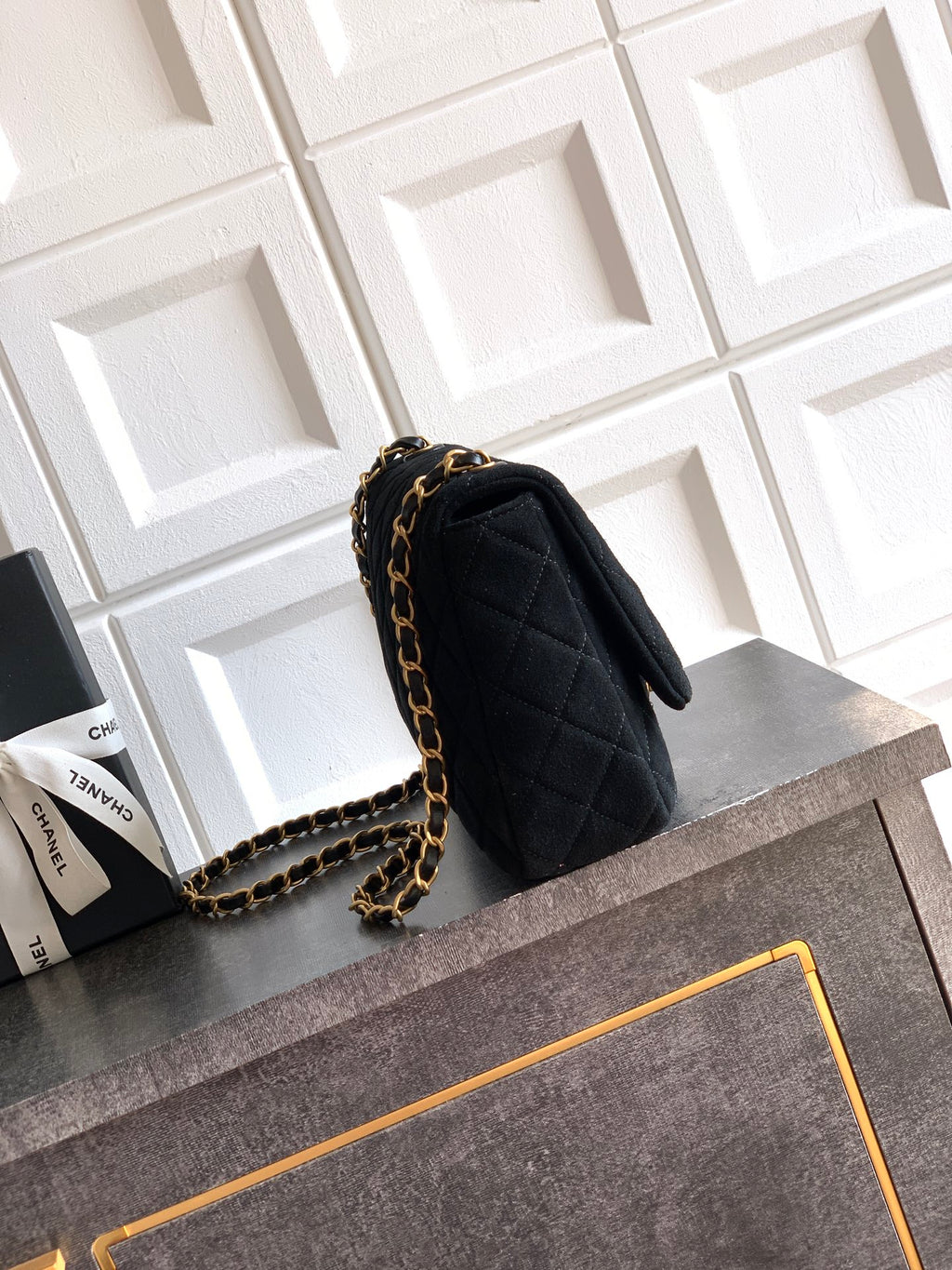 Chanel 26C Classic Flap Bag Black Suede with Matte Gold Hardware (Large 26cm)