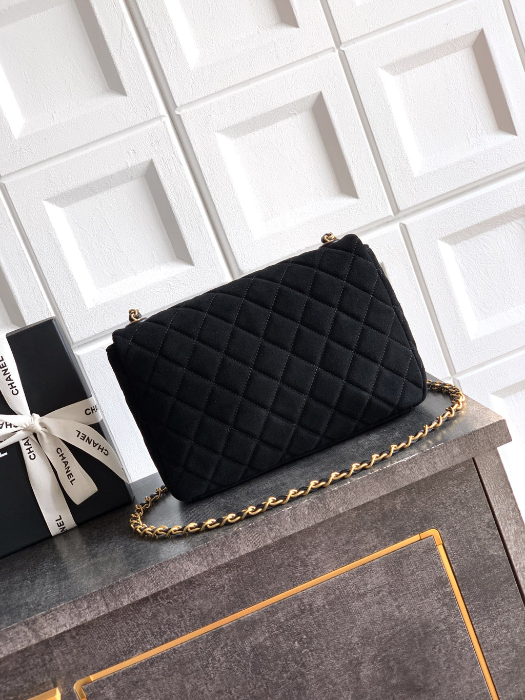 Chanel 26C Classic Flap Bag Black Suede with Matte Gold Hardware (Large 26cm)
