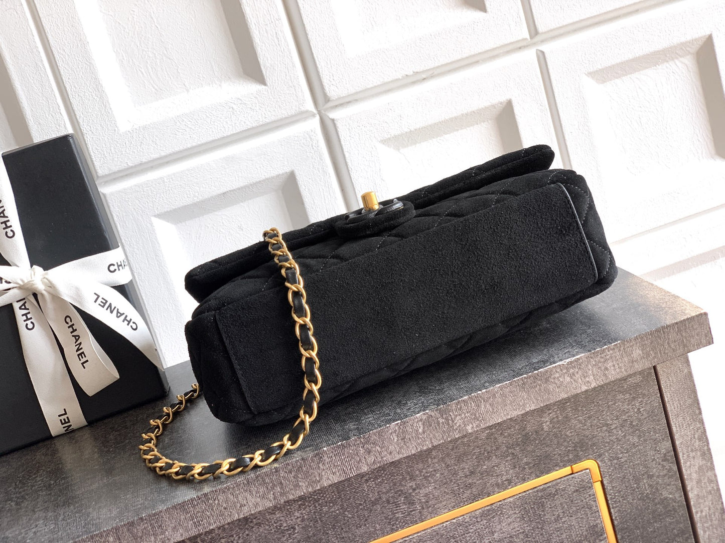 Chanel 26C Classic Flap Bag Black Suede with Matte Gold Hardware (Large 26cm)
