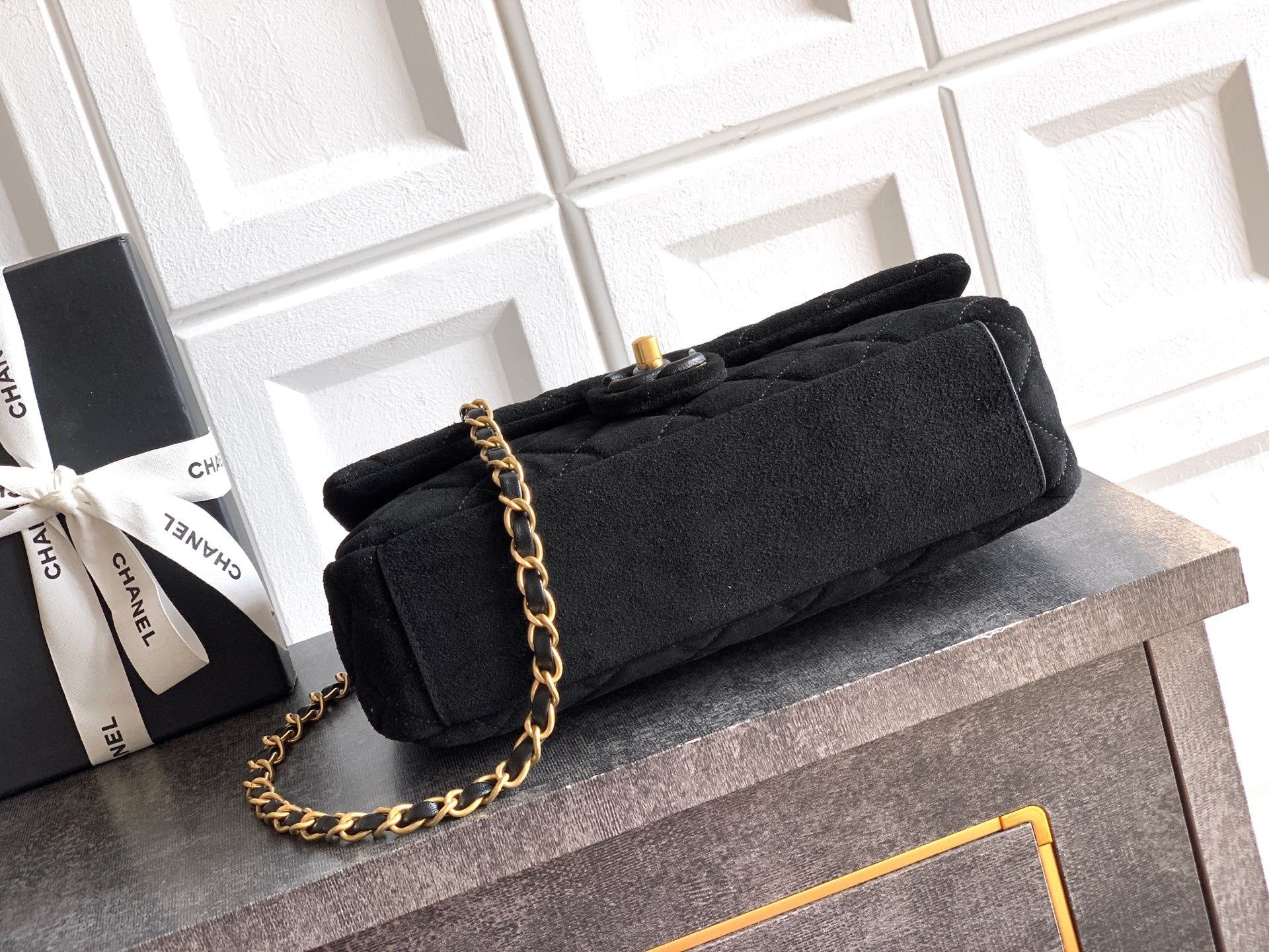Chanel 26C Classic Flap Bag Black Suede with Matte Gold Hardware (Large 26cm)