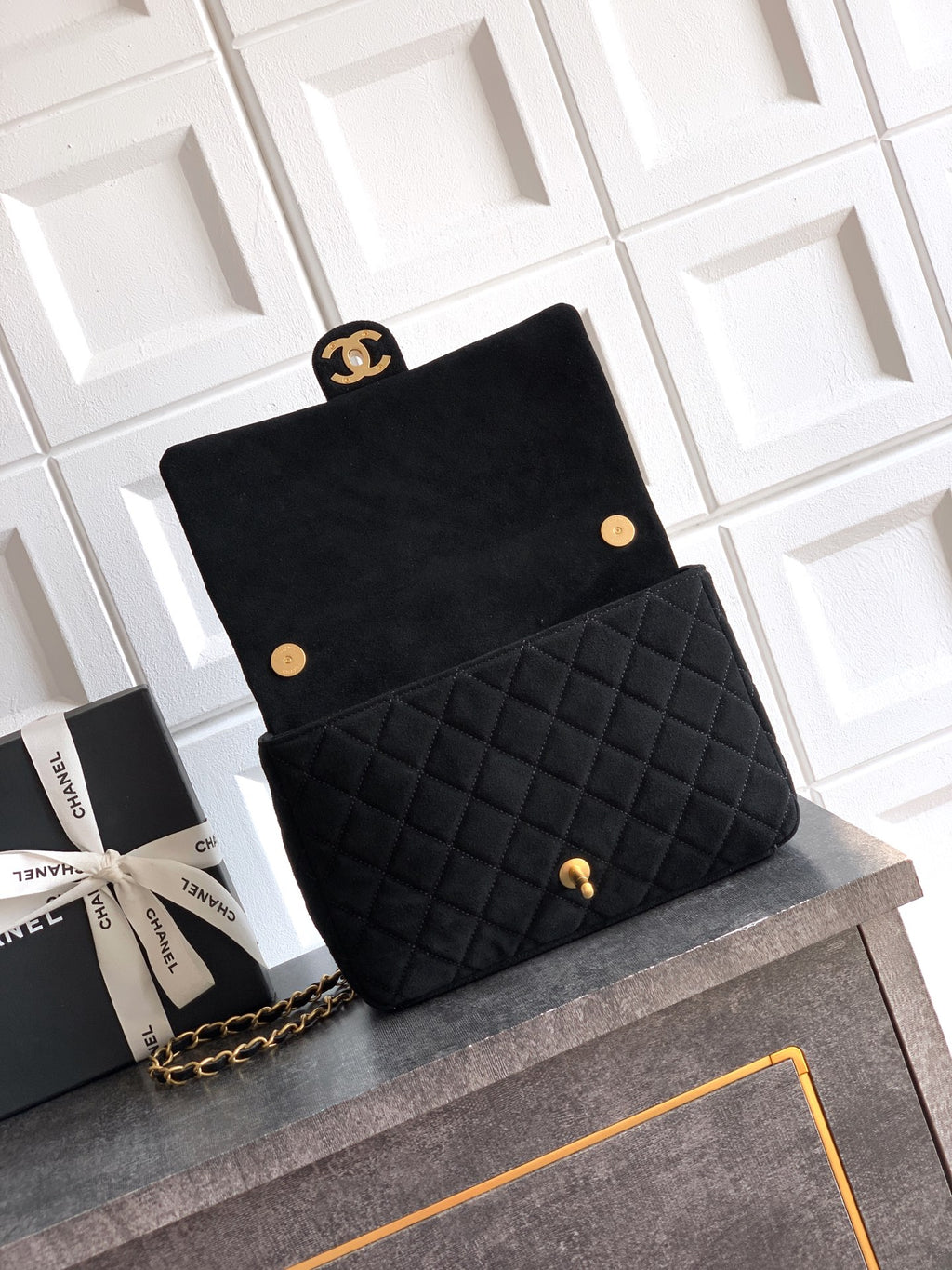 Chanel 26C Classic Flap Bag Black Suede with Matte Gold Hardware (Large 26cm)