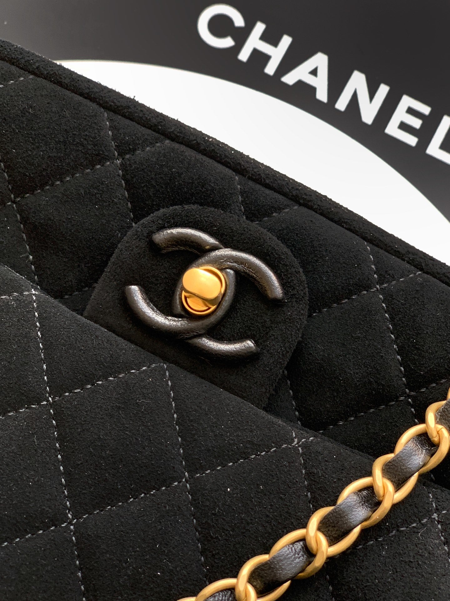 Chanel 26C Classic Flap Bag Black Suede with Matte Gold Hardware (Large 26cm)