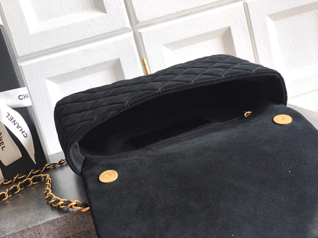 Chanel 26C Classic Flap Bag Black Suede with Matte Gold Hardware (Large 26cm)