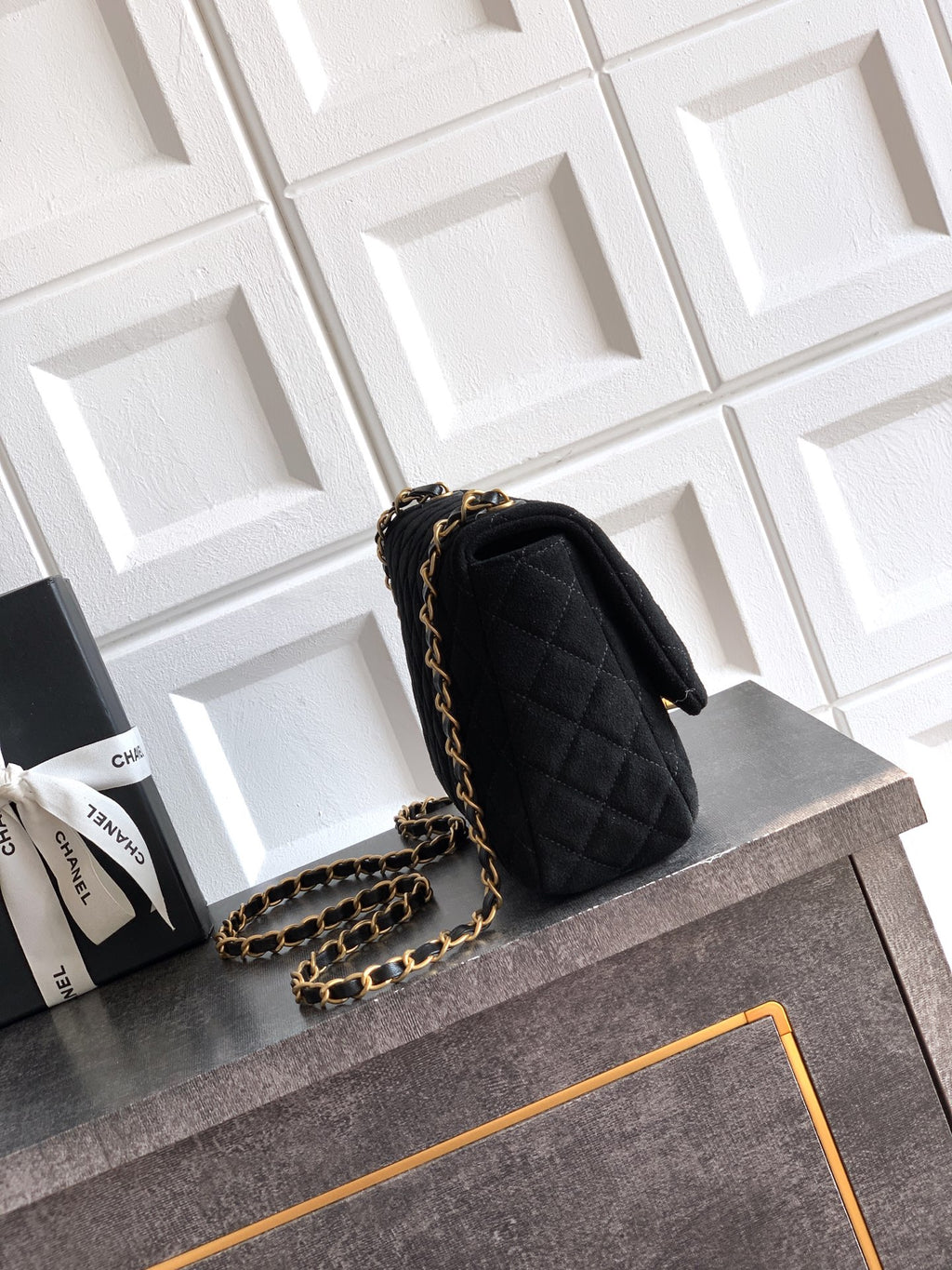Chanel 26C Classic Flap Bag Black Suede with Matte Gold Hardware (Medium 24cm)