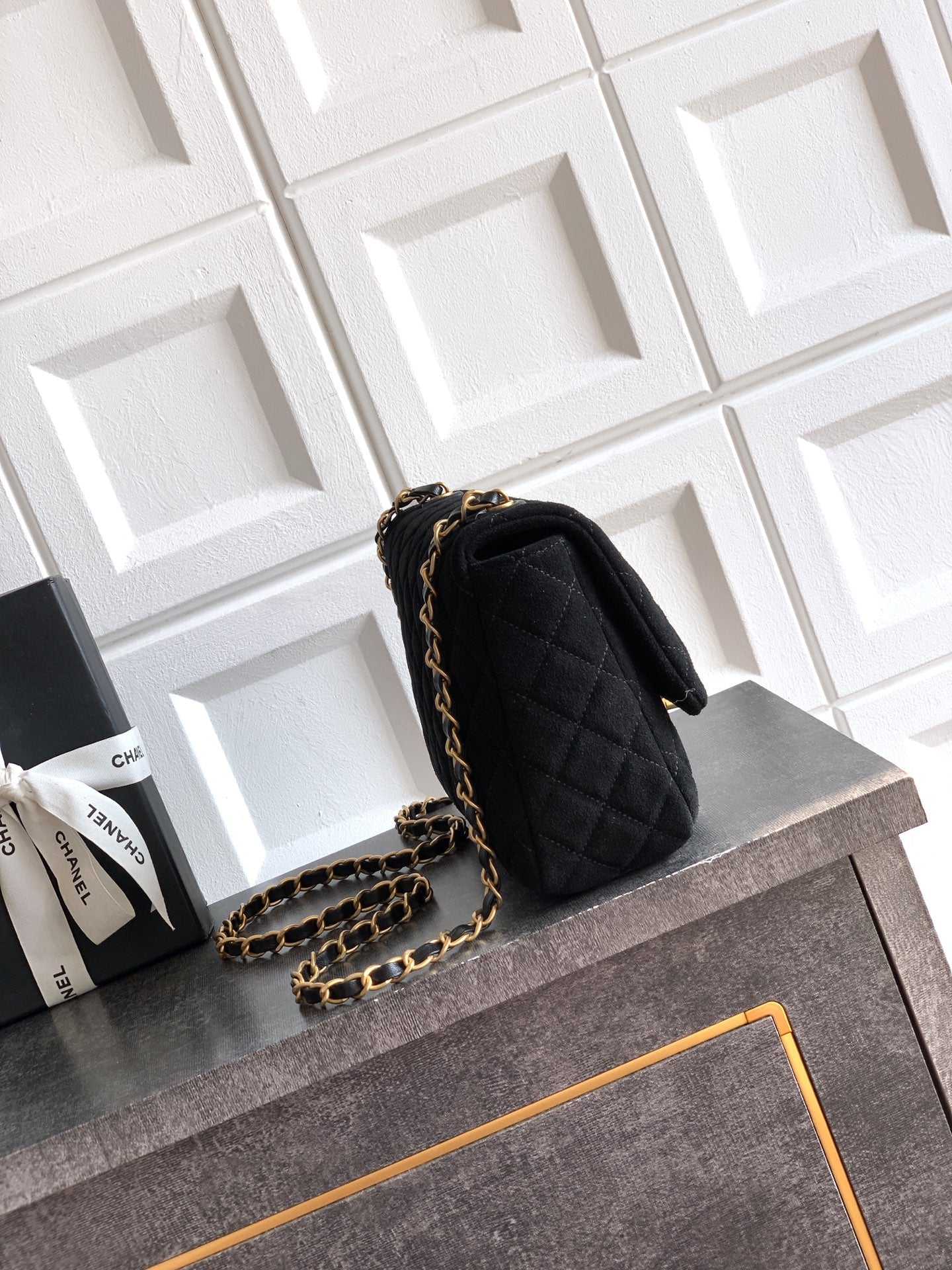 Chanel 26C Classic Flap Bag Black Suede with Matte Gold Hardware (Medium 24cm)