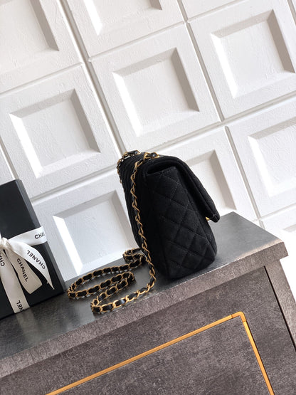 Chanel 26C Classic Flap Bag Black Suede with Matte Gold Hardware (Medium 24cm)