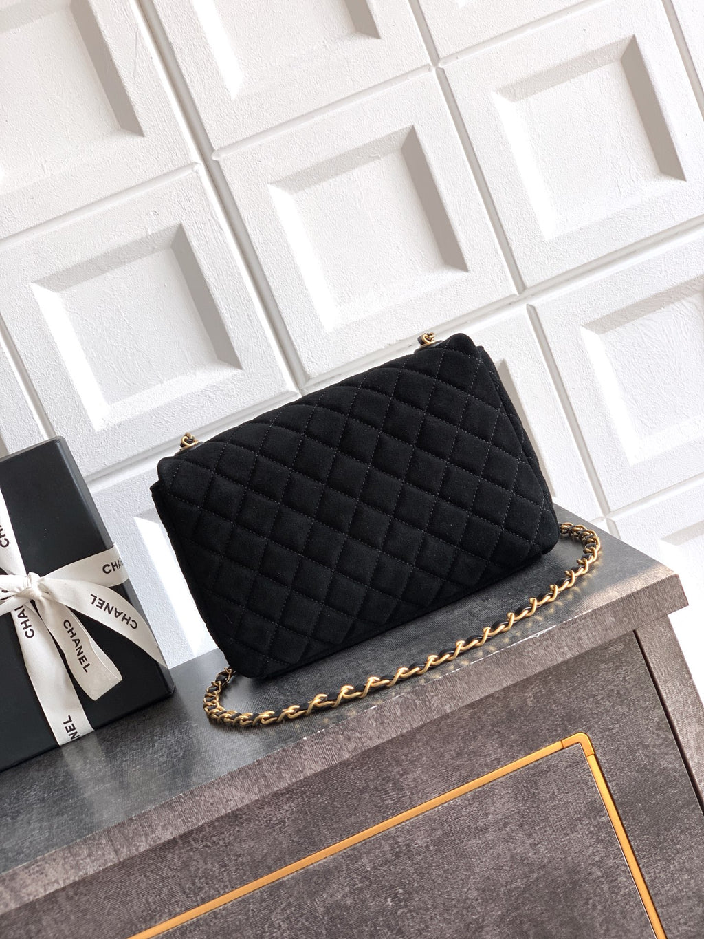 Chanel 26C Classic Flap Bag Black Suede with Matte Gold Hardware (Medium 24cm)