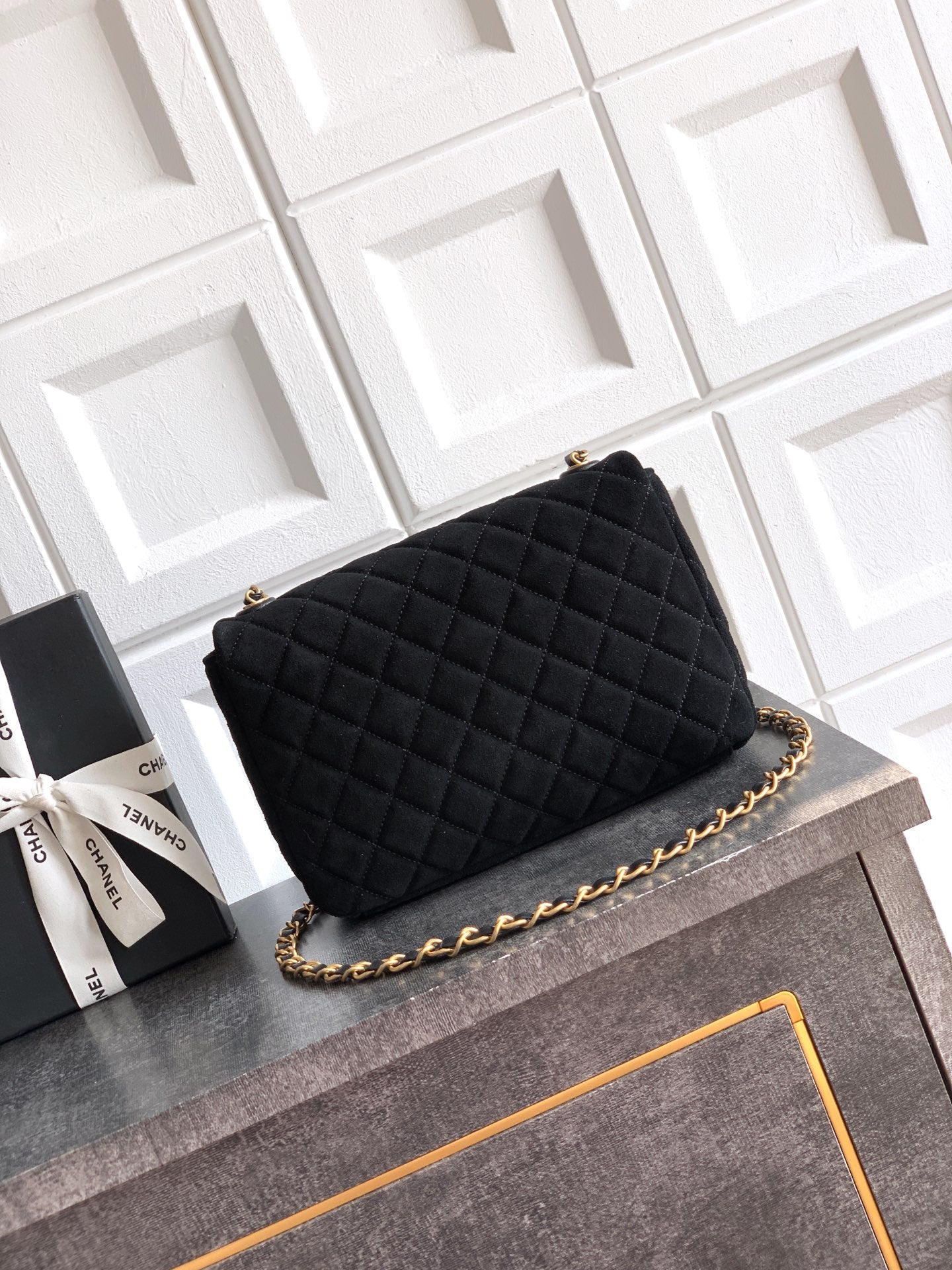 Chanel 26C Classic Flap Bag Black Suede with Matte Gold Hardware (Medium 24cm)