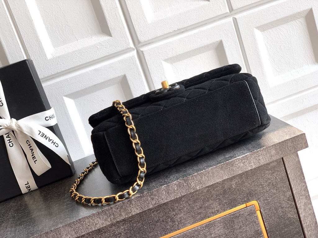Chanel 26C Classic Flap Bag Black Suede with Matte Gold Hardware (Medium 24cm)