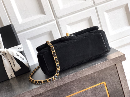 Chanel 26C Classic Flap Bag Black Suede with Matte Gold Hardware (Medium 24cm)