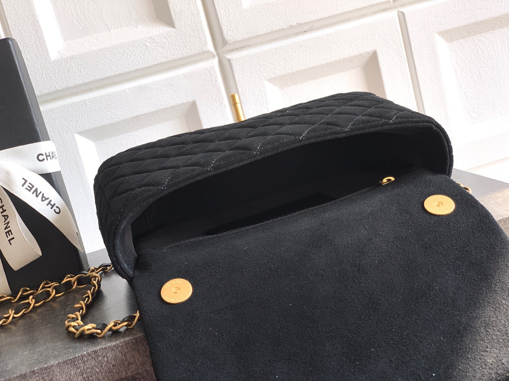 Chanel 26C Classic Flap Bag Black Suede with Matte Gold Hardware (Medium 24cm)