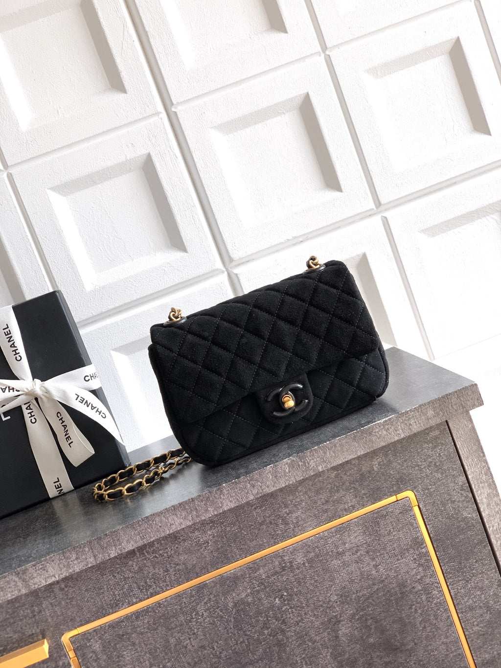Chanel 26C Classic Flap Bag Black Suede with Matte Gold Hardware (Small 20cm)