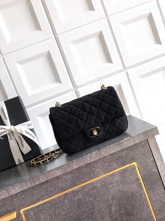Chanel 26C Classic Flap Bag Black Suede with Matte Gold Hardware (Small 20cm)